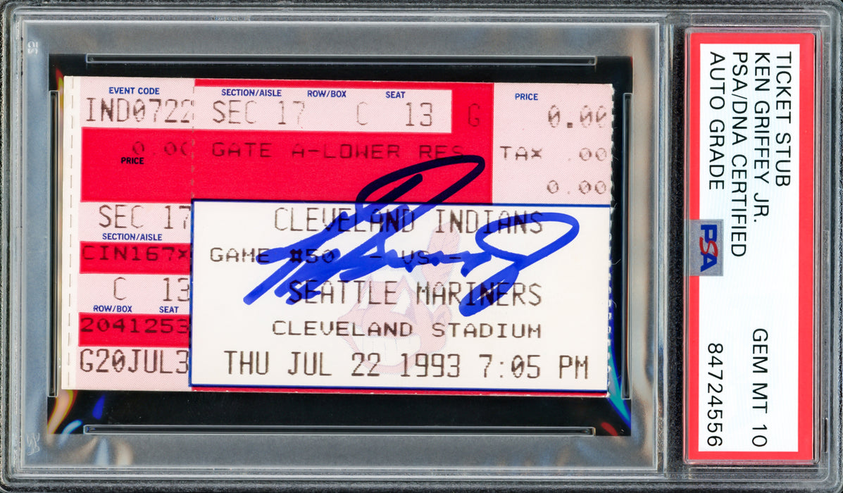 Ken Griffey Jr. Autographed July 22, 1993 Home Run Ticket Stub Seattle Mariners Auto Grade Gem Mint 10 HR In 8 Game Straight Streak PSA/DNA #84724556