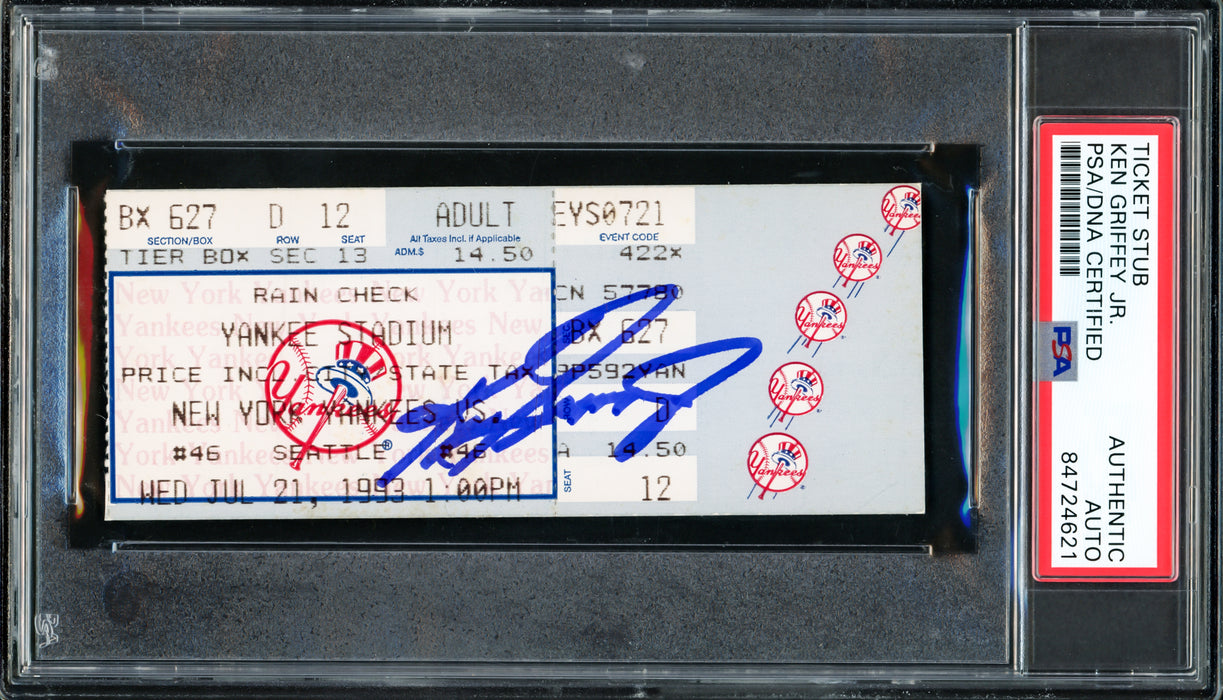 Ken Griffey Jr. Autographed July 21, 1993 Home Run Ticket Stub Seattle Mariners Auto Grade Gem Mint 10 HR In 8 Game Straight Streak PSA/DNA #84724621