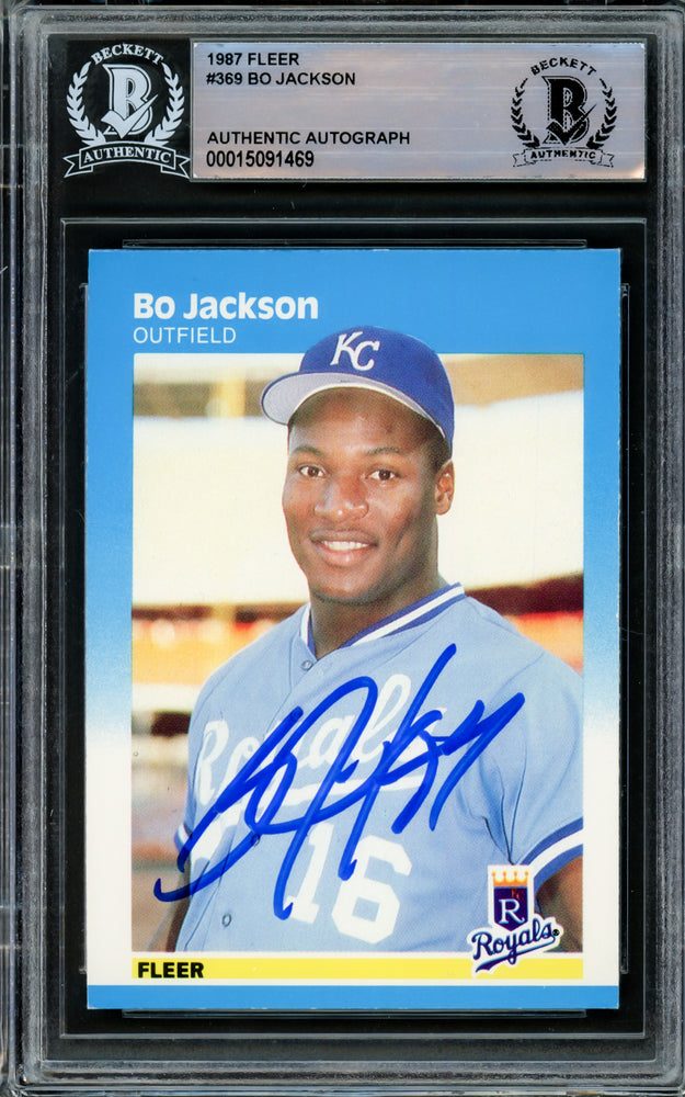Bo Jackson Autographed 1987 Fleer Rookie Card #369 Kansas City Royals Beckett BAS #15091469