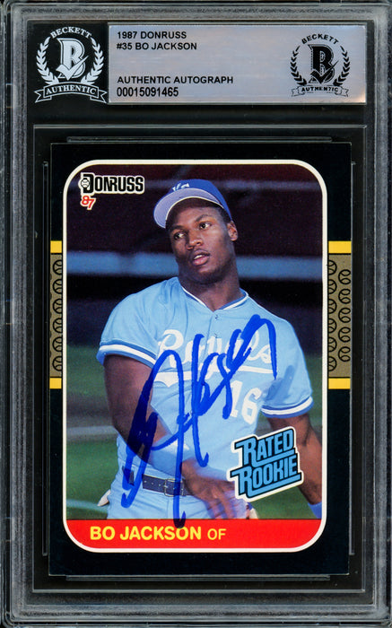 Bo Jackson Autographed 1987 Donruss Rookie Card #35 Kansas City Royals Beckett BAS Stock #210833