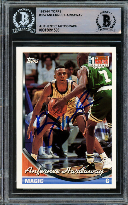 Anfernee Hardaway Autographed 1993-94 Topps Rookie Card #334 Orlando Magic Beckett BAS Stock #210834