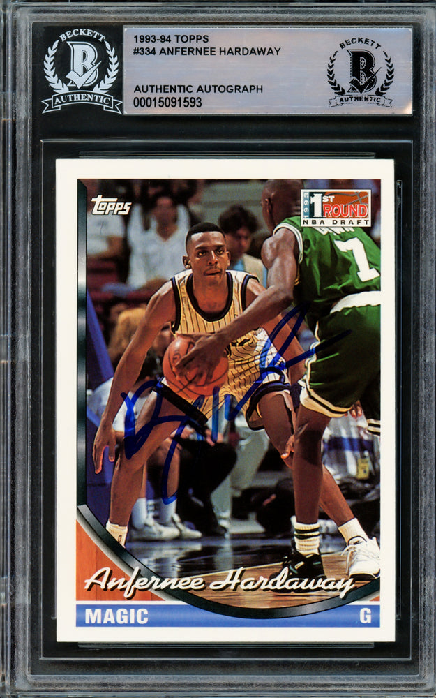 Anfernee Hardaway Autographed 1993-94 Topps Rookie Card #334 Orlando Magic Beckett BAS Stock #210834