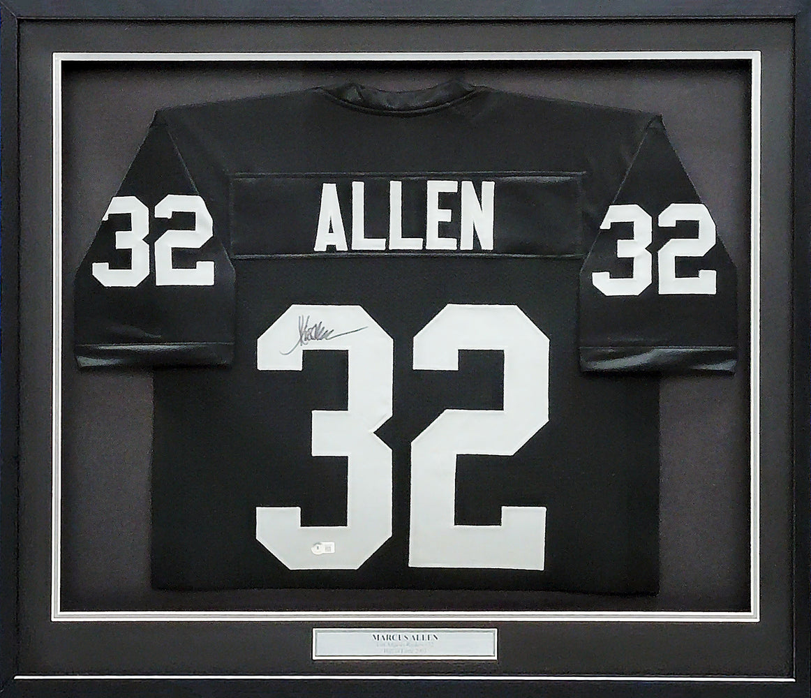 Oakland Raiders Marcus Allen Autographed Framed Black Jersey Beckett BAS Witness Stock #210139