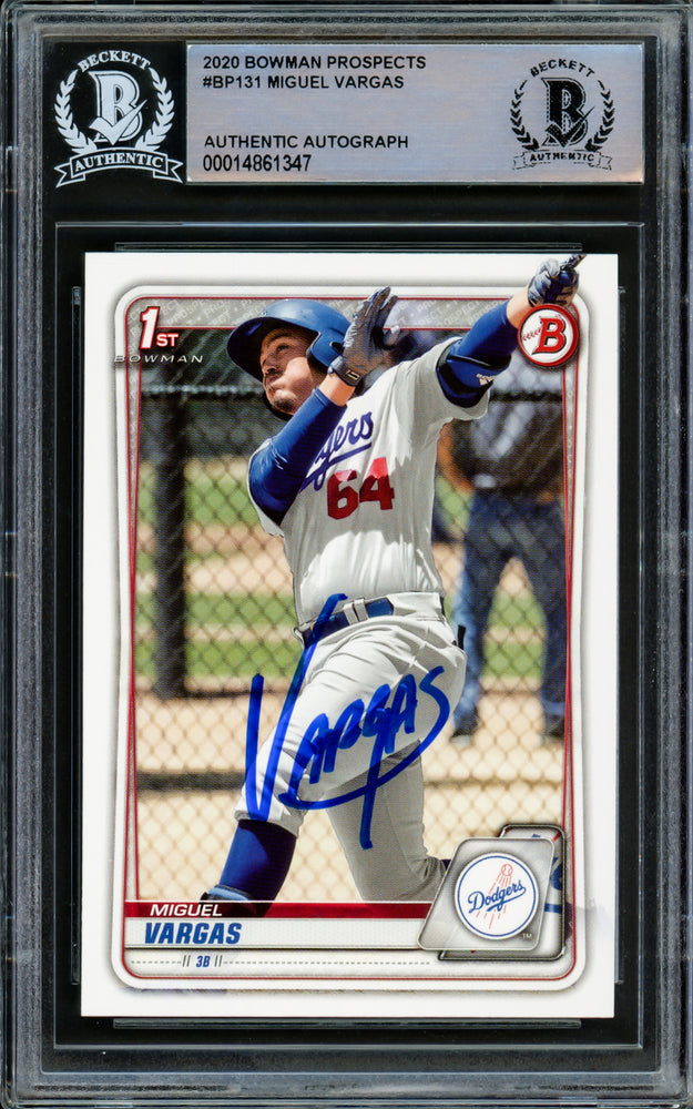Miguel Vargas Autographed 2020 1st Bowman Rookie Card #BP-131 Los Angeles Dodgers Beckett BAS Stock #210498