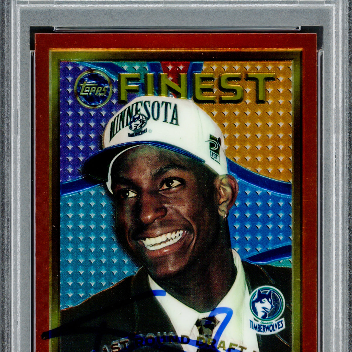 Kevin Garnett Autographed 1995 Topps Finest Rookie Card #115 