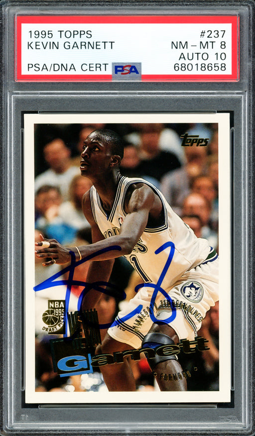 Kevin Garnett Autographed 1995 Topps Rookie Card #237 Minnesota Timberwolves PSA 8 Auto Grade Gem Mint 10 PSA/DNA Stock #211162