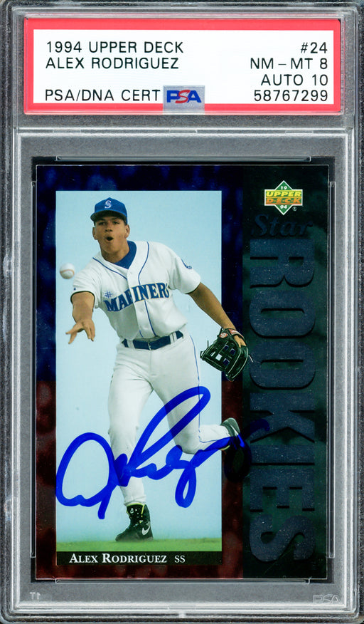 Alex Rodriguez Autographed 1994 Upper Deck Rookie Card #24 Seattle Mariners PSA 8 Auto Grade Gem Mint 10 PSA/DNA Stock #211245