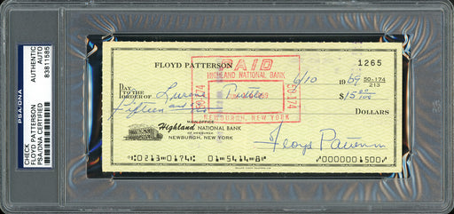 Floyd Patterson Autographed 3x6 Check PSA/DNA Stock #211270