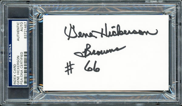 Gene Hickerson Autographed 3x5 Index Card Cleveland Browns Black