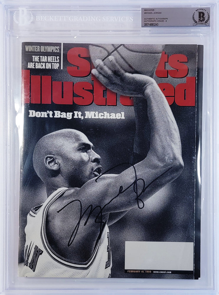 Michael Jordan Autographed Sports Illustrated Magazine 1998 Issue Chicago Bulls Auto Grade Mint 9 Beckett BAS #14880245