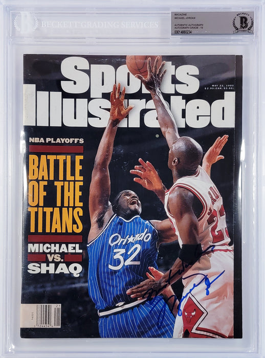 Michael Jordan Autographed Sports Illustrated Magazine 1995 Issue Chicago Bulls Auto Grade Gem Mint 10 "Best Wishes" Against Shaq Beckett BAS #14880234