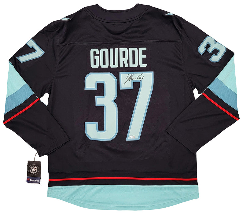 Seattle Kraken Yanni Gourde Autographed Blue Fanatics Jersey Size L Fanatics Holo Stock #211613