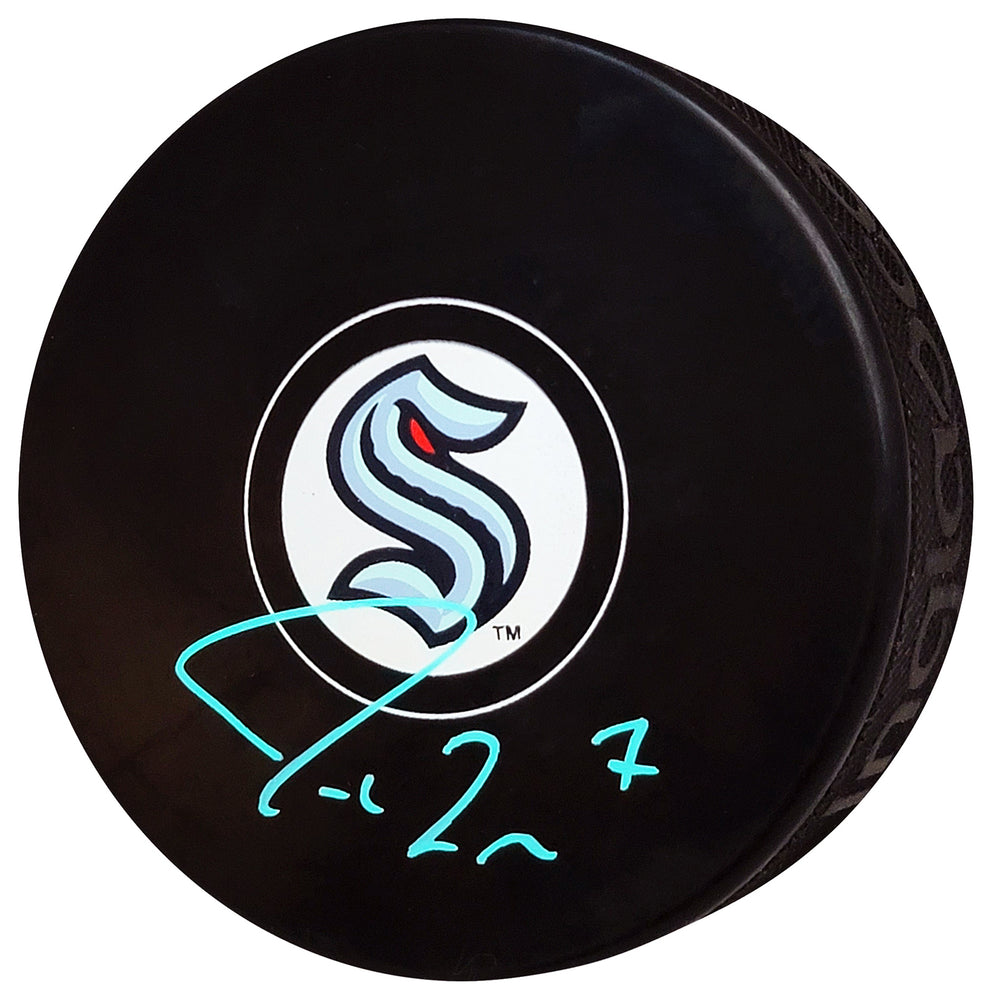 Jordan Eberle Autographed Official Seattle Kraken Logo Hockey Puck Signed In Teal Fanatics Holo Stock #211616