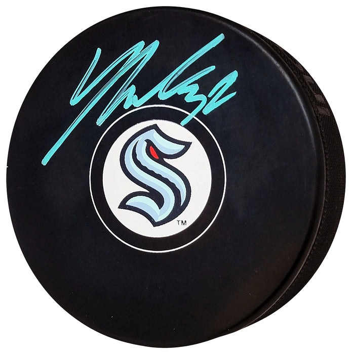 Yanni Gourde Autographed Official Seattle Kraken Logo Hockey Puck Signed In Teal Fanatics Holo Stock #211606
