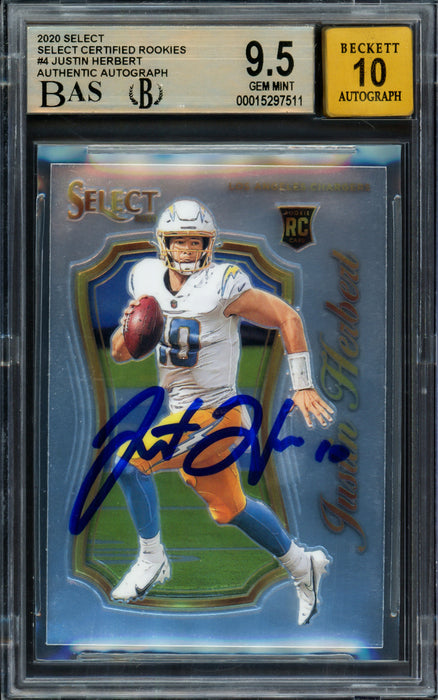 Justin Herbert Autographed 2020 Select Certified Rookie Card #4 Los An — RSA
