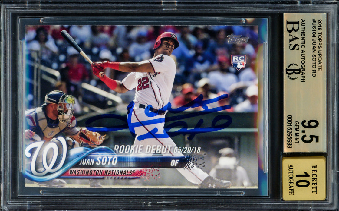 Juan Soto Autographed 2018 Topps Update Rookie Card #US104 Washington Nationals BGS 9.5 Auto Grade Gem Mint 10 Beckett BAS Stock #211850