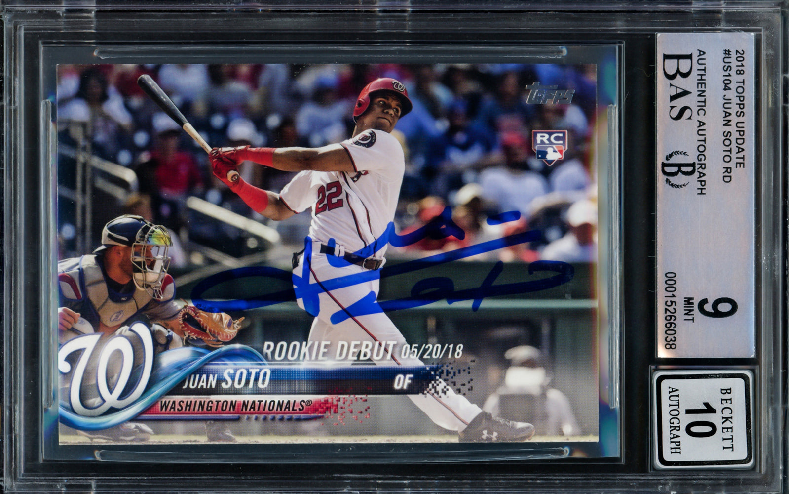 Juan Soto Autographed 2018 Topps Update Rookie Card #US104 Washington Nationals BGS 9 Auto Grade Gem Mint 10 Beckett BAS Stock #211851