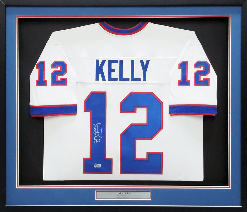 Buffalo Bills Jim Kelly Autographed Framed White Jersey Beckett BAS Witness Stock #210984