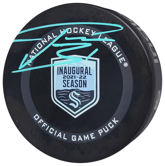 Philipp Grubauer Autographed Official Seattle Kraken Inaugural Season Logo Hockey Game Puck Fanatics Holo Stock #211742