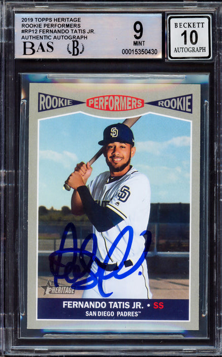 Fernando Tatis Jr. Autographed 2019 Topps Heritage Rookie Performers Rookie Card #RP-12 San Diego Padres BGS 9 Auto Grade Gem Mint 10 Beckett BAS #15350430