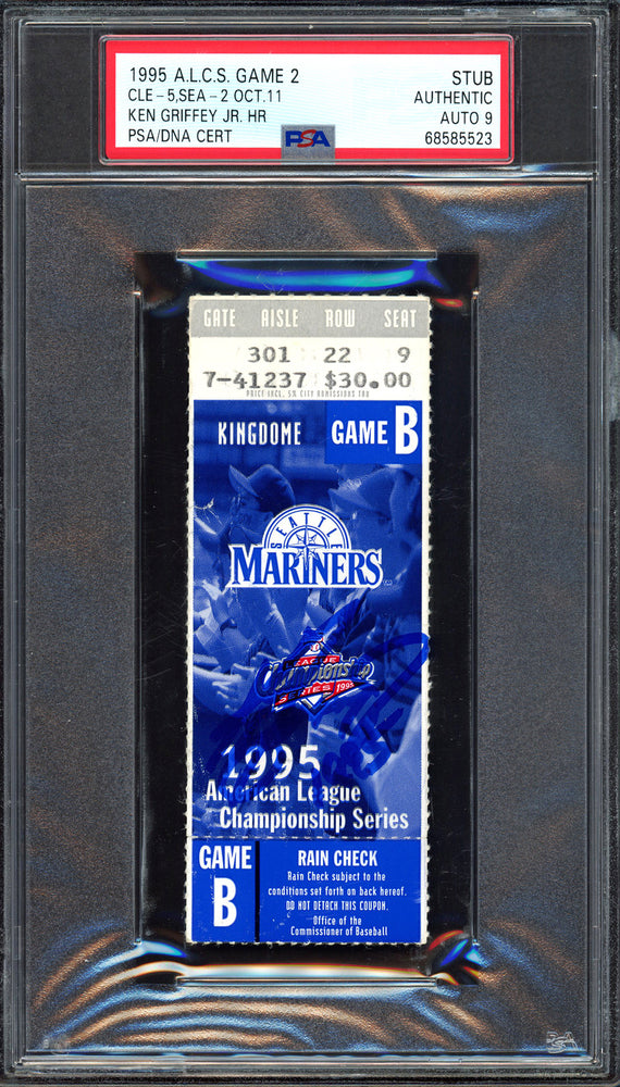 Ken Griffey Jr. Autographed 1995 ACS Game 2 Ticket Stub Seattle Mariners Auto Grade Mint 9 "1995" Hit Home Run PSA/DNA #68585523