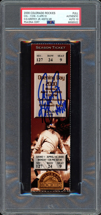 Ken Griffey Jr. Autographed April 10th, 2000 Ticket Stub Seattle Mariners Auto Grade Gem Mint 10 "HR 400" Hit 400th Home Run PSA/DNA #68585522