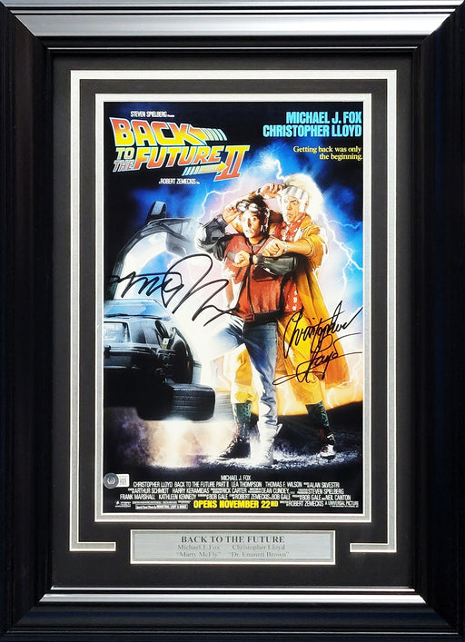 Michael J. Fox & Christopher Lloyd Autographed Framed 11x17 Movie Poster Back To The Future Part 2 II Beckett BAS Witness Stock #210980