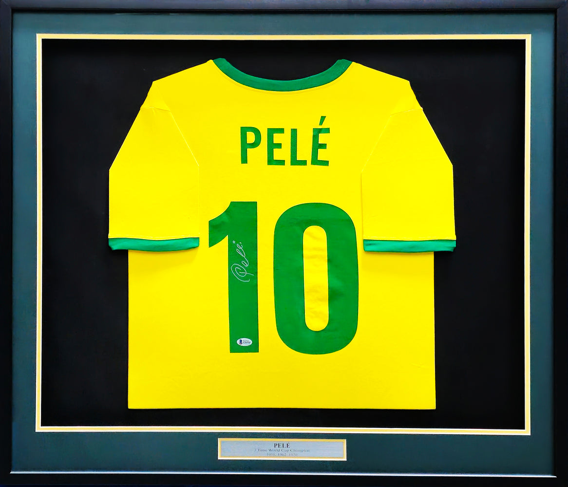 CBD Brazil Pele Autographed Framed Yellow Jersey Beckett BAS Stock #212663