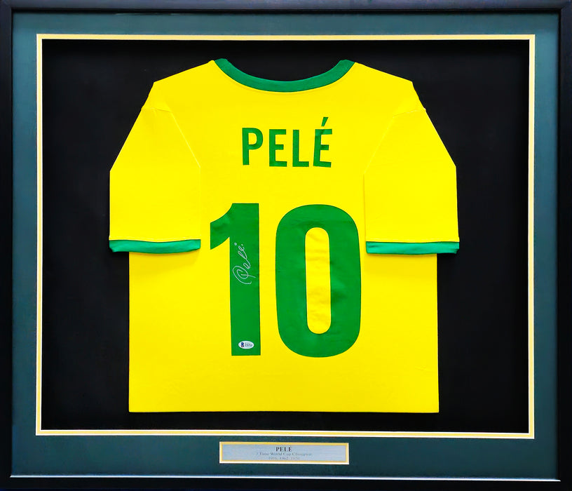 CBD Brazil Pele Autographed Framed Yellow Jersey Beckett BAS Stock #212663