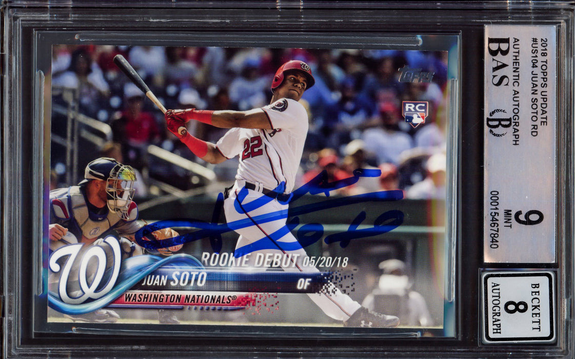 Juan Soto Autographed 2018 Topps Update Rookie Card #US104 Washington Nationals BGS 9 Auto Grade Near Mint/Mint 8 Beckett BAS #15467840
