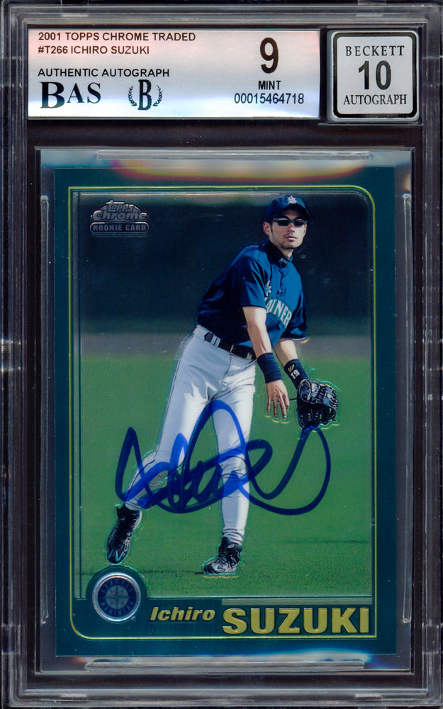 Ichiro Suzuki Autographed 2001 Topps Chrome Traded Rookie Card #T266 Seattle Mariners BGS 9 Auto Grade Gem Mint 10 Beckett BAS #15464718