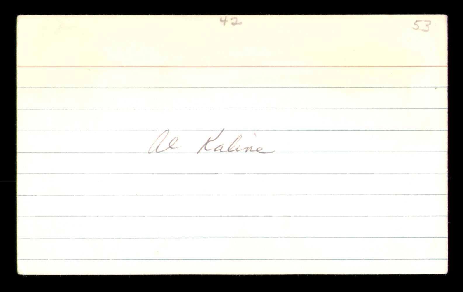 Al Kaline Autographed 3x5 Index Card Detroit Tigers (Back Damage) SKU #213719