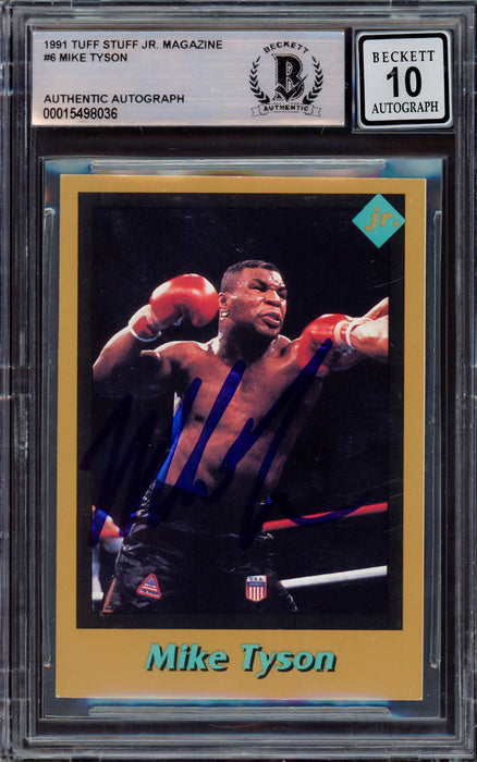Mike Tyson Autographed 1991 Tuff Stuff Jr. Magazine Card #6 Auto Grade Gem Mint 10 Beckett BAS #15498036