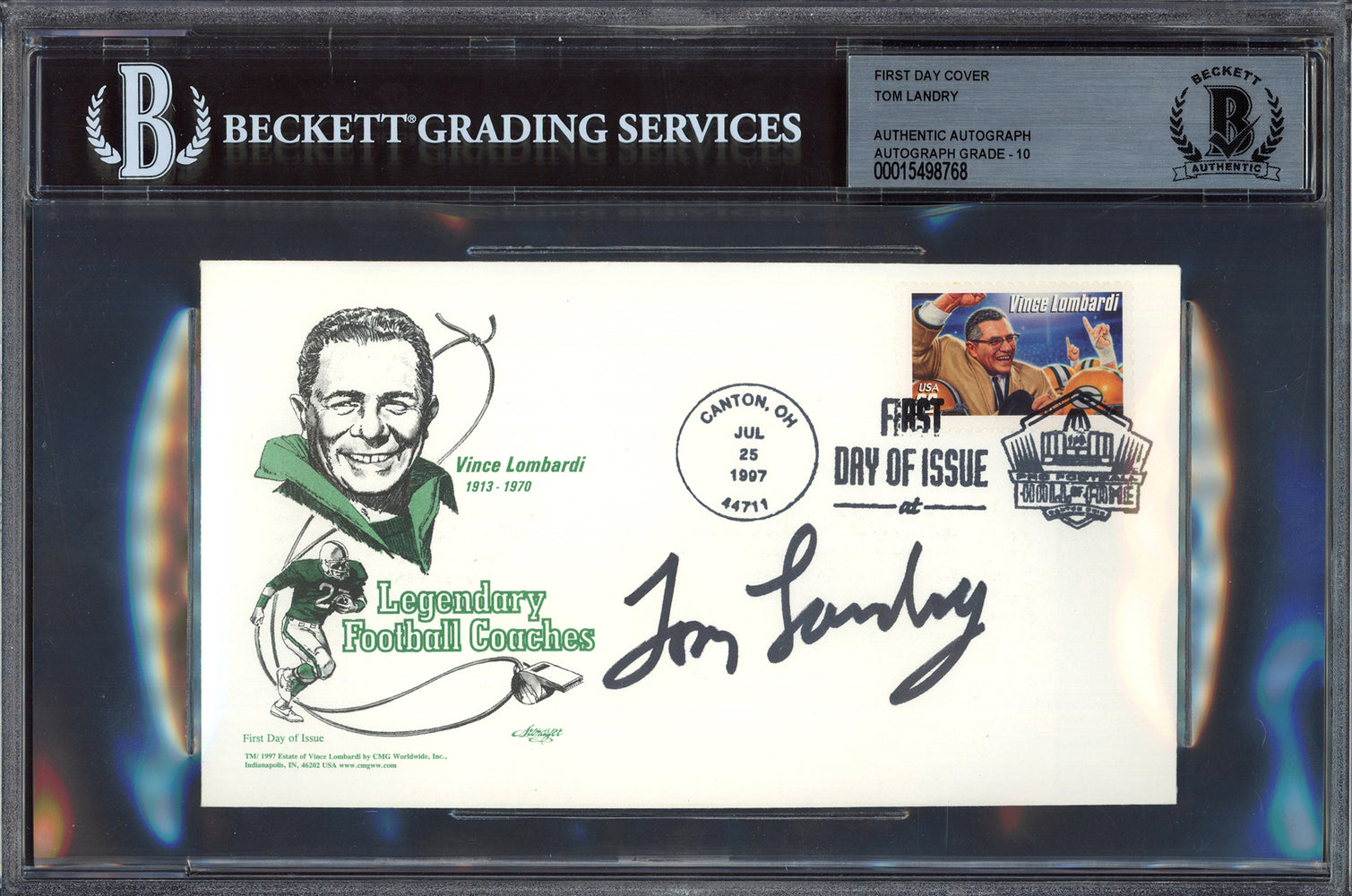 Tom Landry Autographed First Day Cover Dallas Cowboys Auto Grade Gem Mint 10 Beckett BAS #15498768