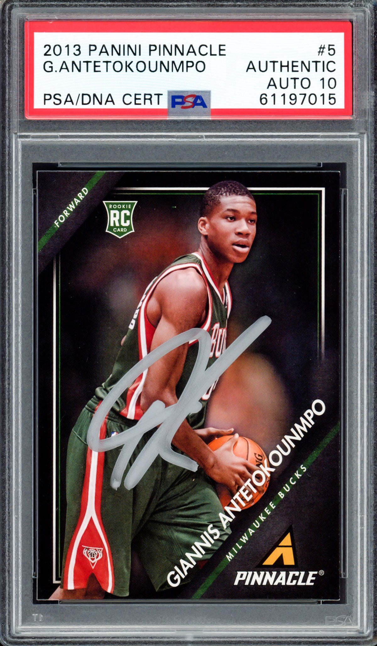 Giannis Antetokounmpo Autographed 2013 Panini Pinnacle Rookie Card #5 — RSA