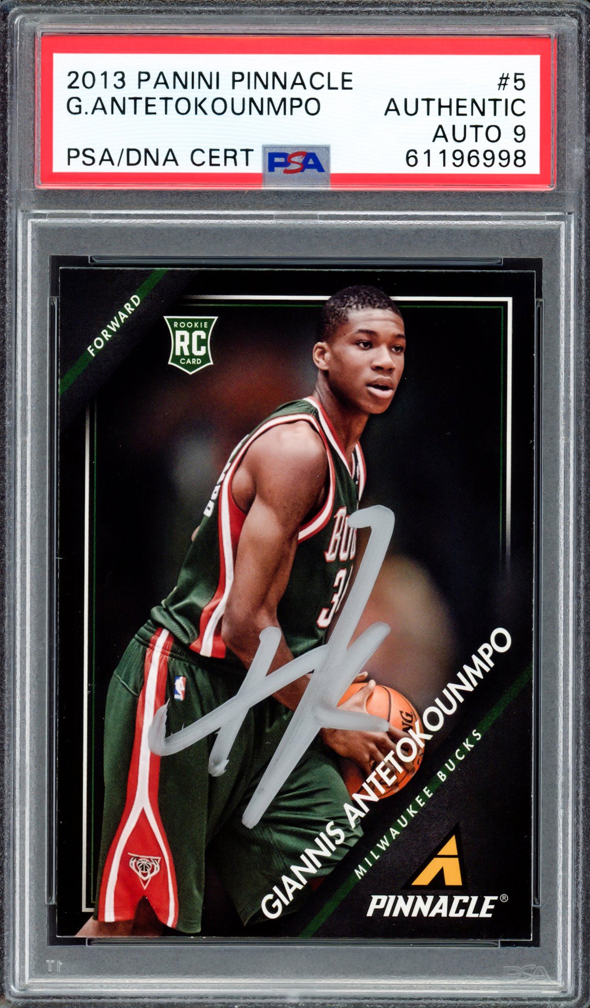 Giannis Antetokounmpo Autographed 2013 Panini Pinnacle Rookie Card #5 — RSA