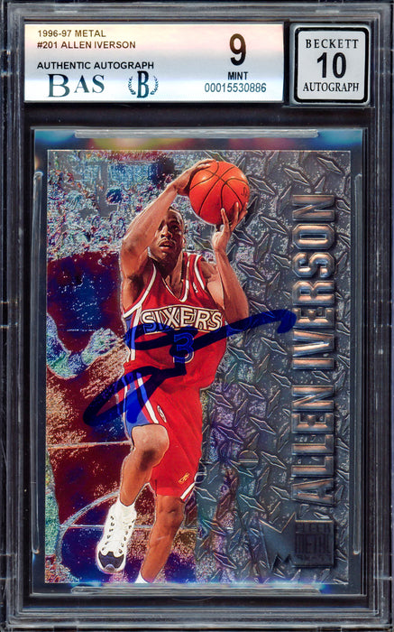 Allen Iverson Autographed 1996-97 Fleer Metal Rookie Card #201