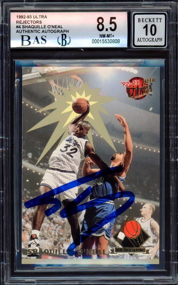 Shaquille "Shaq" O'Neal Autographed 1992-93 Fleer Ultra Rejectors Rookie Card #4 Orlando Magic BGS 8.5 Auto Grade Gem Mint 10 Beckett BAS #15530808
