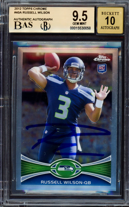 Russell Wilson Autographed 2012 Topps Chrome Rookie Card #40A Seattle Seahawks BGS 9.5 Auto Grade Gem Mint 10 Beckett BAS #15530058