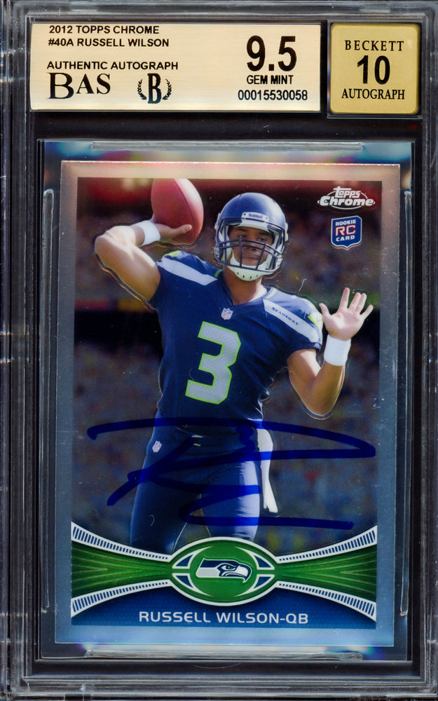 Russell Wilson Autographed 2012 Topps Chrome Rookie Card #40A Seattle Seahawks BGS 9.5 Auto Grade Gem Mint 10 Beckett BAS #15530058
