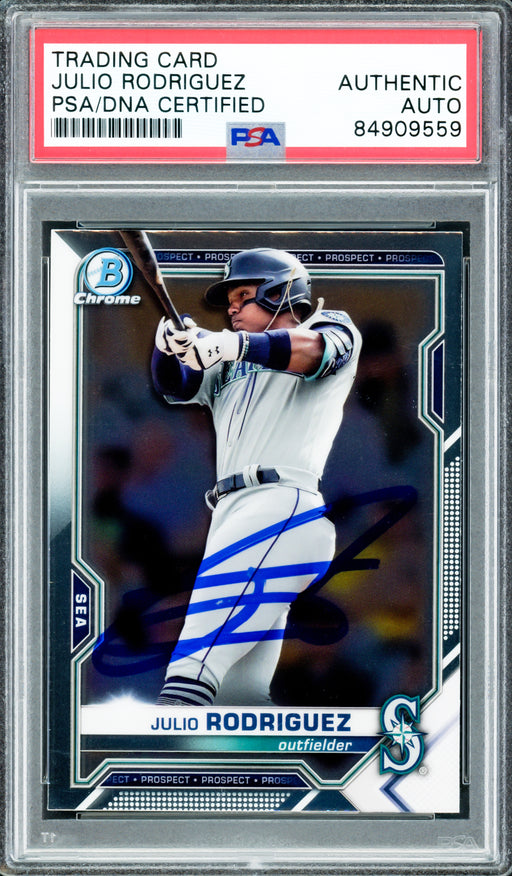 Julio Rodriguez Autographed 2021 Bowman Chrome Card #BCP-231 Seattle Mariners PSA/DNA Stock #215459