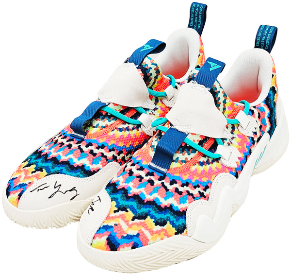 Trae Young Autographed White Multicolor Tie-Dye Adidas Trae Trae Young Autographed White Multicolor Tie-Dye Adidas Trae