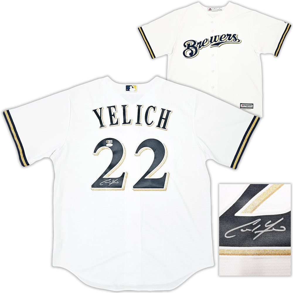 Milwaukee Brewers Christian Yelich Autographed White Majestic Jersey Size L JSA Stock #215536