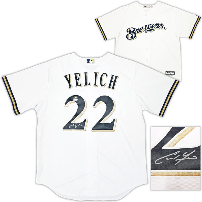 Milwaukee Brewers Christian Yelich Autographed White Majestic Jersey Size L JSA Stock #215536