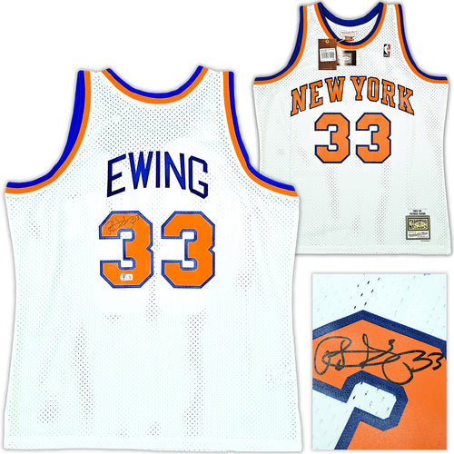 New York Knicks Patrick Ewing Autographed White Authentic Mitchell
