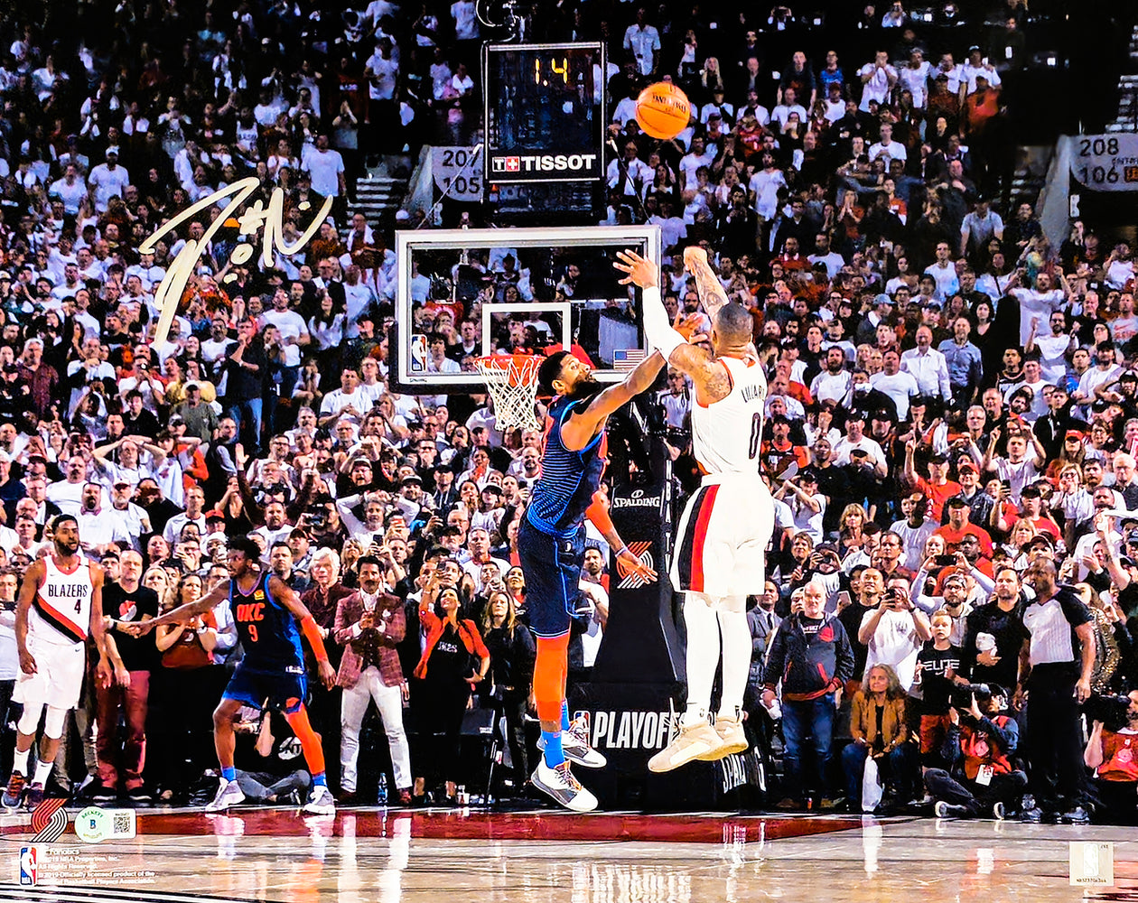 Damian Lillard Autographed 16x20 Photo Portland Trailblazers Playoff Buzzer Beater Winner Over Paul George Beckett BAS Witness Stock #214832
