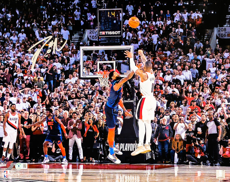 Damian Lillard Autographed 16x20 Photo Portland Trailblazers Playoff Buzzer Beater Winner Over Paul George Beckett BAS Witness Stock #214832