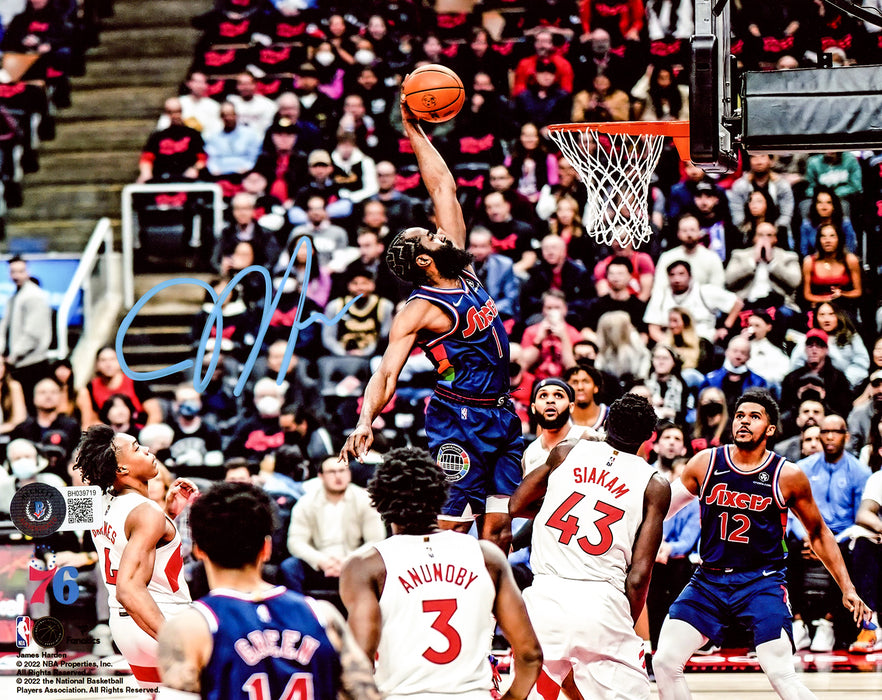James Harden Autographed 8X10 Photo Philadelphia 76ers Beckett BAS Witness Stock #214077
