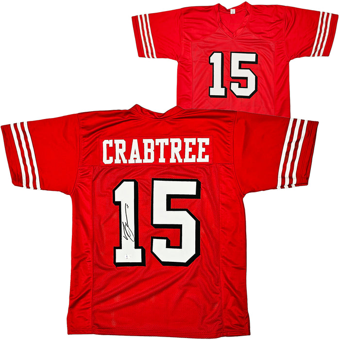 San Francisco 49ers Michael Crabtree Autographed Red Jersey Beckett BAS Witness Stock #215668