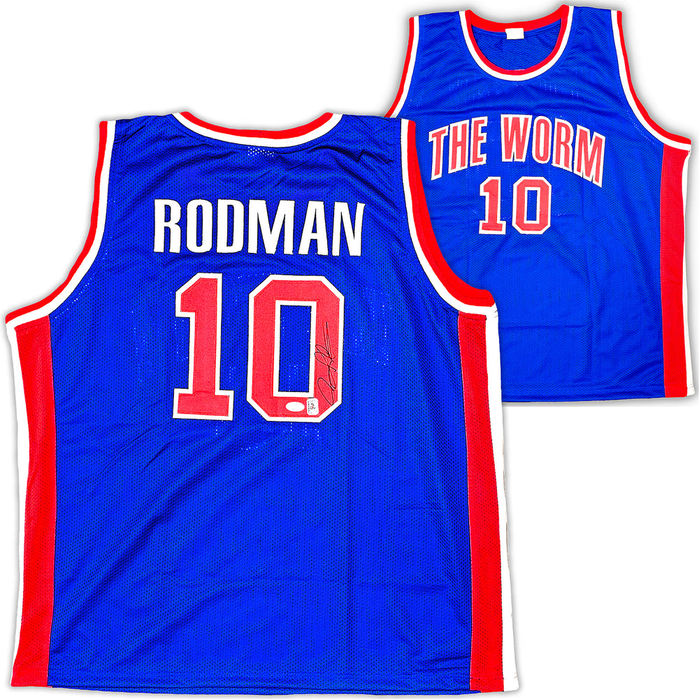 Detroit Pistons Dennis Rodman Autographed Blue Jersey JSA Stock #215742